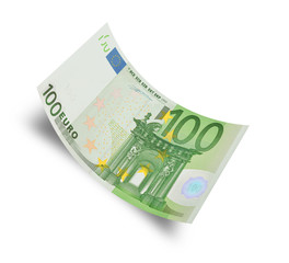 hundred euro banknote on white background - obrazy, fototapety, plakaty