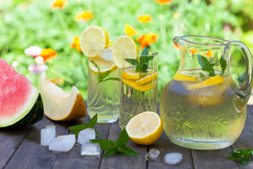 Lemonade with ice and water melon