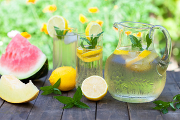 Cold lemonade and water melon
