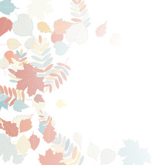 Autumn leaves falling and spinning on white.