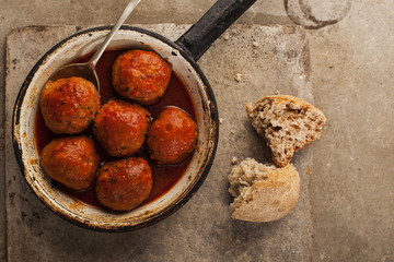 Meatballs in pan