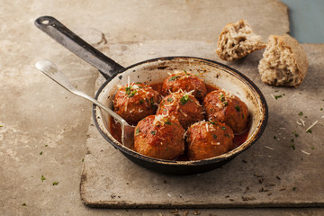 Meatballs in pan