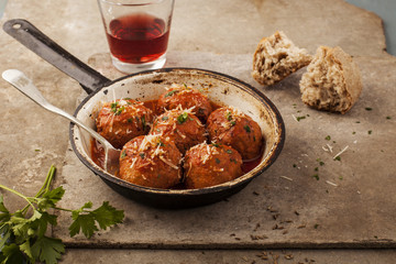 Meatballs in pan