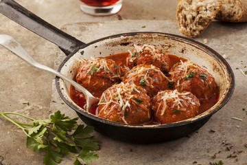 Meatballs in pan