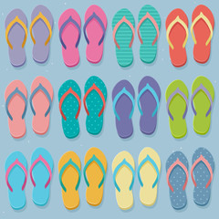 Big set of colorful flip flops