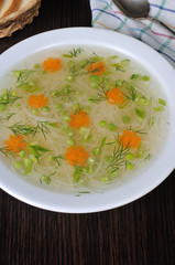Chicken vermicelli soup with green peas