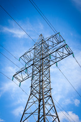 High-voltage tower sky background