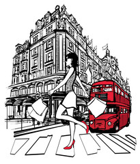 Femme faisant du shopping à Londres