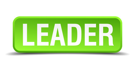 Leader green 3d realistic square isolated button