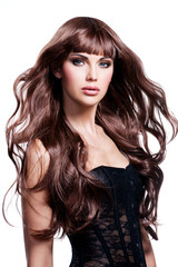 Beautiful young woman with long brown hair.