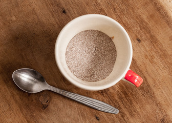 White cup  of instant coffee.