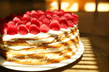 Tasty cake with fresh berries, close up