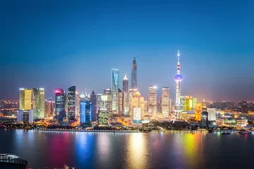 Foto auf Leinwand schöne shanghai skyline bei nacht © chungking