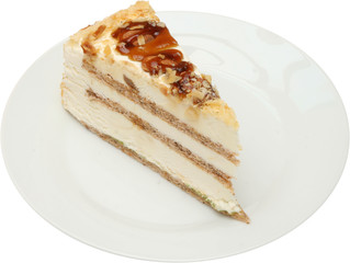 Tasty cake dessert with fruits, nuts and cream cheese