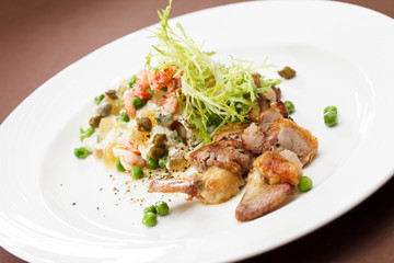 Russian salad with quail