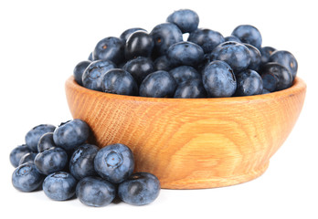 Delicious blueberries in bowl isolated on white