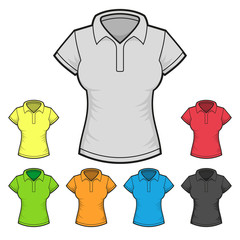 Women's Polo T-shirt Design Template Color Set. Vector