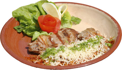 Barbecued Delicious chicken fillet with salad and cheese garnish