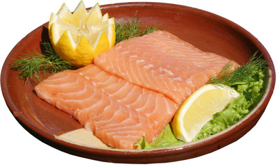 Fish dish - marinade salmon fish fillet with vegetables