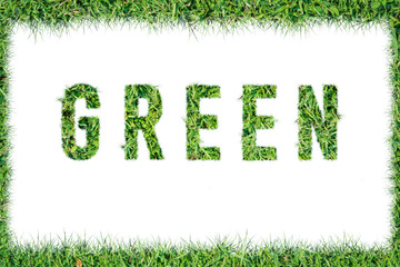 Fototapeta na wymiar text word GREEN from green grass isolated