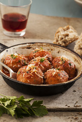 Meatballs in pan