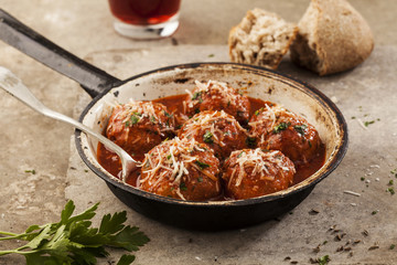 Meatballs in pan