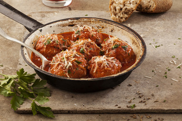 Meatballs in pan