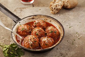 Meatballs in pan