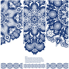 Set of Traditional Ethnic Ornament Banners in Blue and White