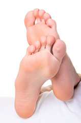Men a foot and a heel on a white background