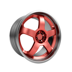 Obraz premium Polished chrome rim wheel on white