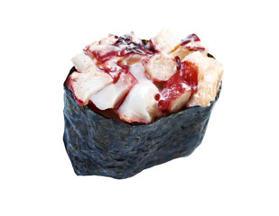 spice sushi with sauced slices