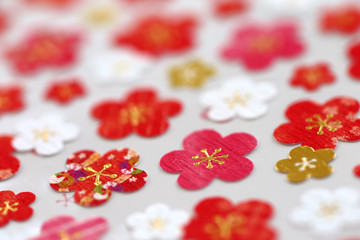 花柄和風　カラフルな梅の花