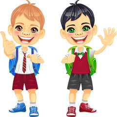 Vector happy smiling schoolchildren boys