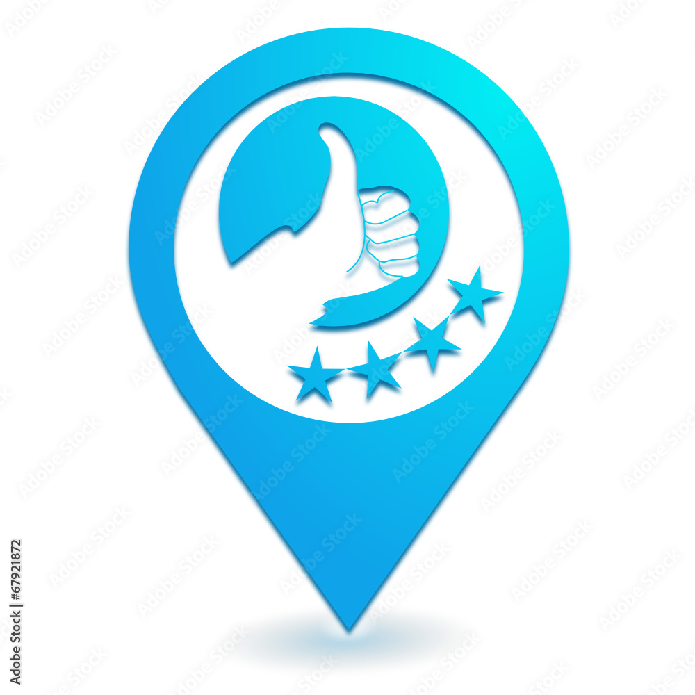Poster satisfaction pouce levé sur symbole localisation bleu