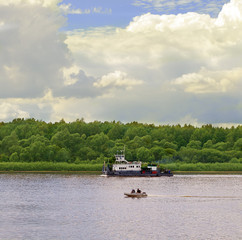 River boat and motor boat on the river