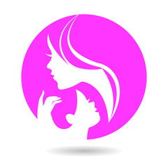 Mother and baby silhouettes. Card of Happy Mother's Day
