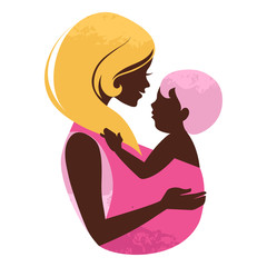 Beautiful mother silhouette with baby in a sling