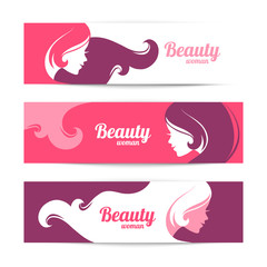 Banners with stylish beautiful woman silhouette. Template design