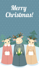 Retro Christmas card with deers