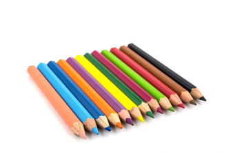 colorful pencils on white background