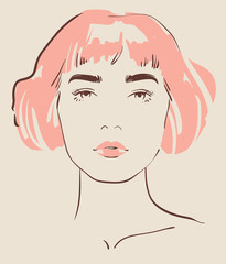 beautiful woman face hand drawn vector illustration - 67925436