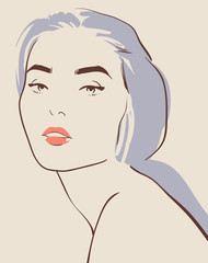 beautiful woman face hand drawn vector illustration