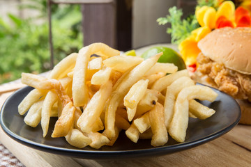 Potato and hamburger on table
