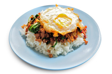 stir fried minced pork and chili ,basil served with steamed rice