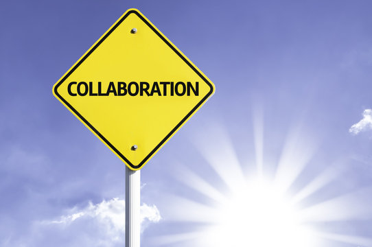 Collaboration road sign with sun background