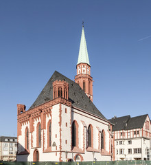 Fototapeta na wymiar famous old Nikolai Church in Frankfurt at the central roemer pla