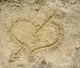 heart drawn in the sand