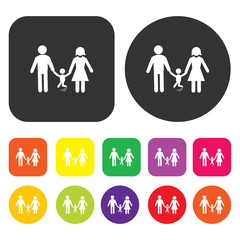 Family icon. People symbol. Round and rectangle colourful 12 but