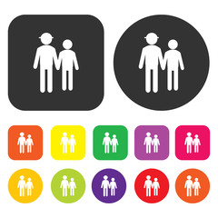 Family icon. People symbol. Round and rectangle colourful 12 but
